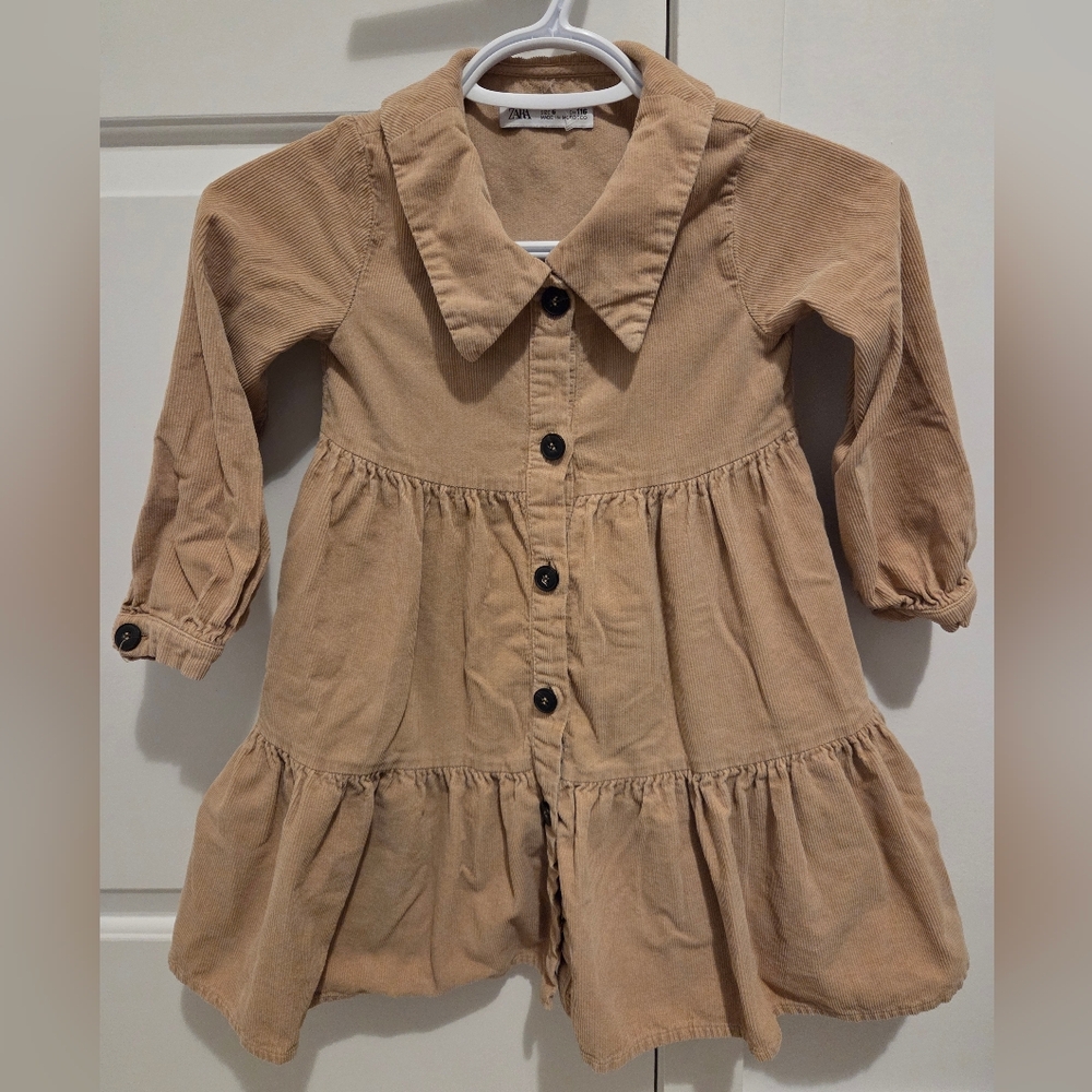 Toddler Corduroy Button-Front Dress - Beige -6T